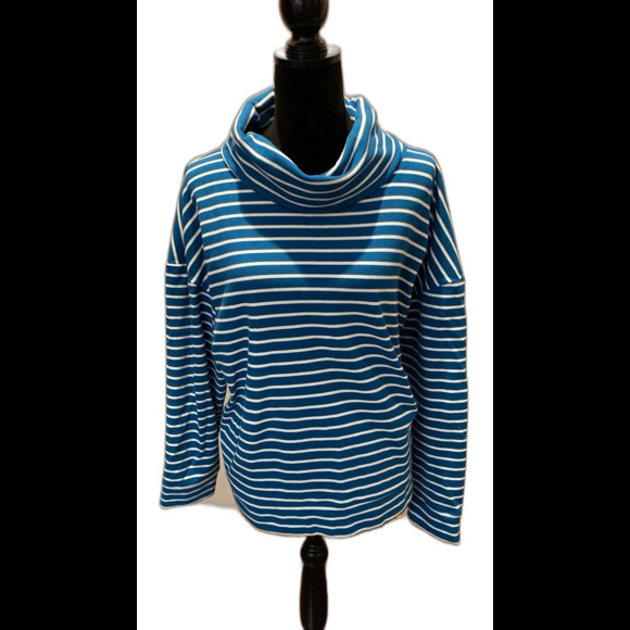 Time and Tru Velour Top Size XXL (20) Cowl Neck Turquoise Green White Stripes - Picture 2 of 11